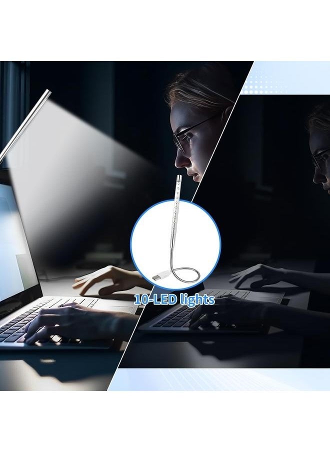 Mini Desk Reading USB LED Light Silver，with Long Gooseneck Flexible Stick Laptop Light for Reading Book and Striking Keyboard (No Touch Switch)