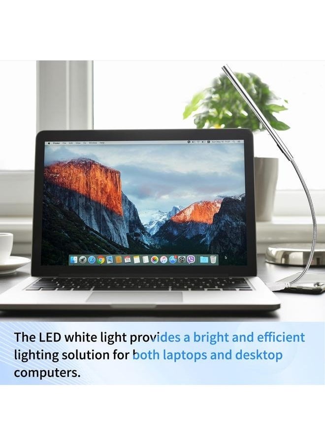 Mini Desk Reading USB LED Light Silver，with Long Gooseneck Flexible Stick Laptop Light for Reading Book and Striking Keyboard (No Touch Switch)