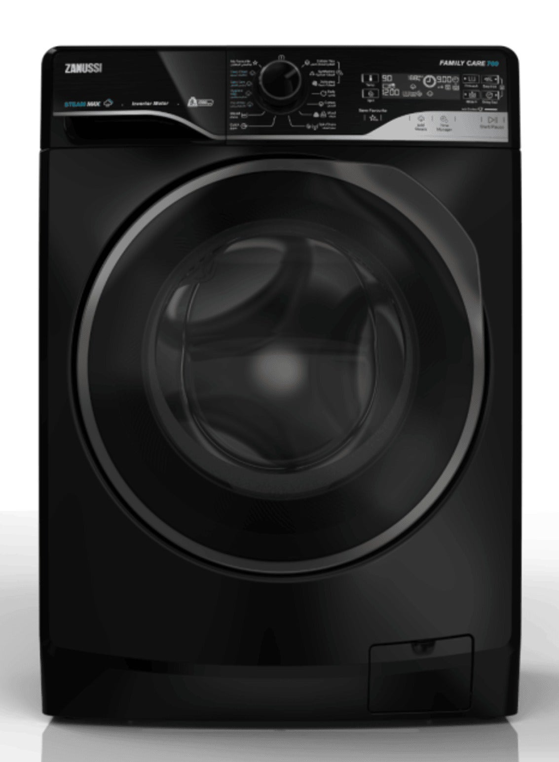 Zanussi SteamMax Automatic Washing Machine, 9 kg, Front Loading, Black Inverter Motor