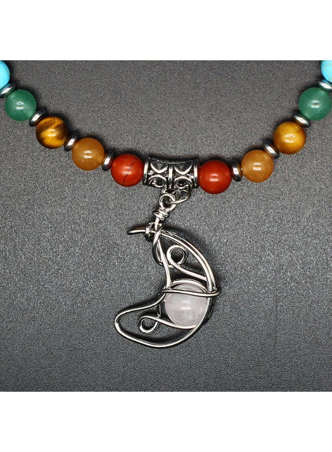 KUYING Hollow Moon Seven Color Chakra Stone Necklace - Image 1