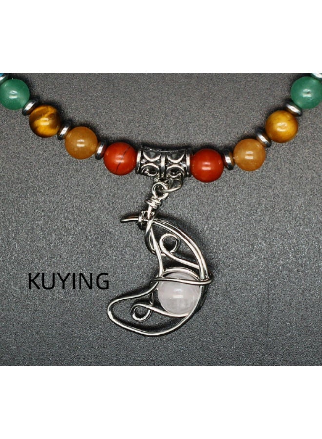 KUYING Hollow Moon Seven Color Chakra Stone Necklace - Image 2