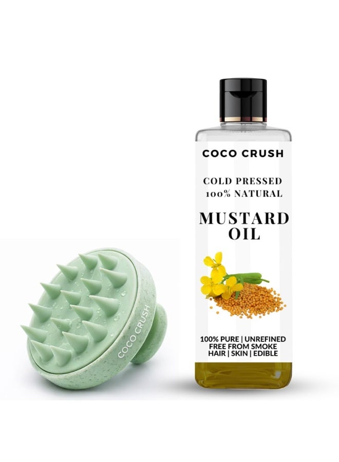 Coco Crush مجموعة "كوكو كراش" (Coco Crush) المكونة من زيت الخردل المعصور على البارد وأداة تدليك فروة الرأس السيليكونية | مجموعة طبيعية لنمو الشعر والعناية بفروة الرأس | للحد من تساقط الشعر وتعزيز بصيلات الشعر | 200 مل + أداة تدليك | عبوة مزدوجة - Image 1
