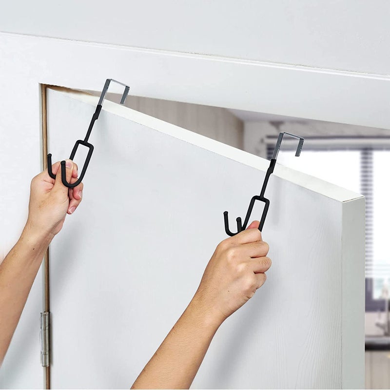 AIMERS Dual Hook Hanger Door Hanger for Clothes Hanging Door Hooks Strong Durable 13 KG Max Load Hanging Kitchen Accessories Items Door Hook Organizer Rack No Drilling Needed Black - Image 2