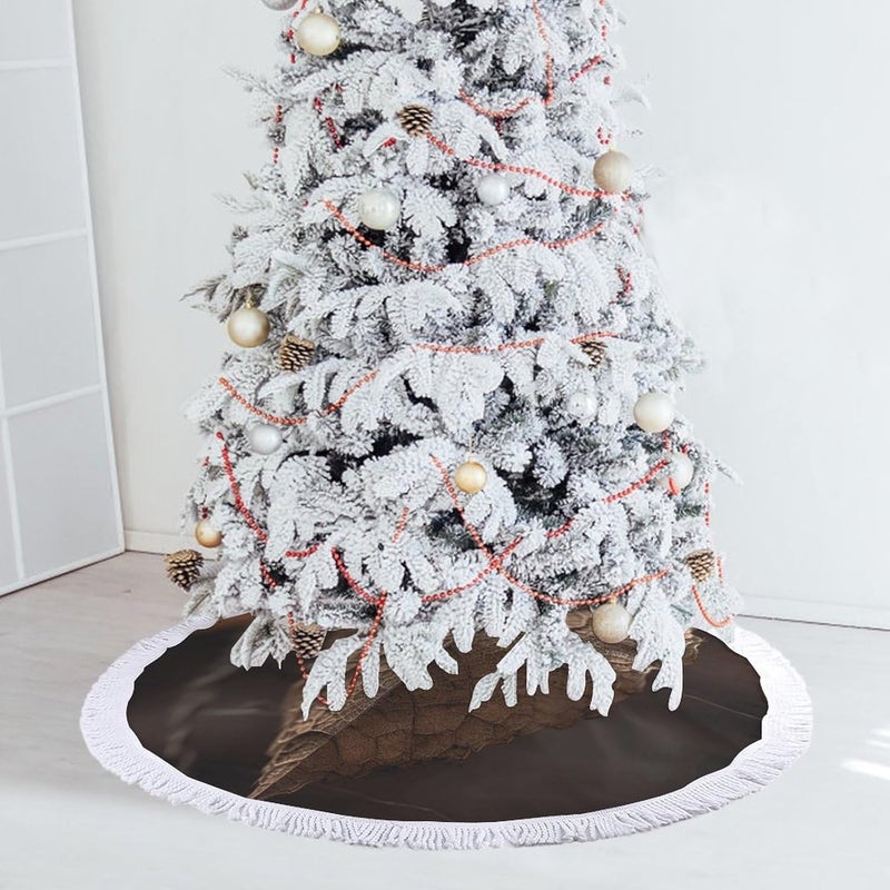 Dry Leaves Christmas Tree Skirt Classic Round Xmas Tree Skirt Protects Floors Christmas Tree Mat with Tassels for Winter Holiday Party Indoor Decor - Image 5