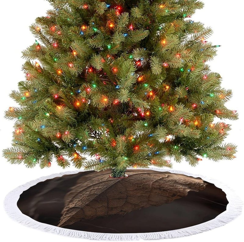 Dry Leaves Christmas Tree Skirt Classic Round Xmas Tree Skirt Protects Floors Christmas Tree Mat with Tassels for Winter Holiday Party Indoor Decor - Image 4