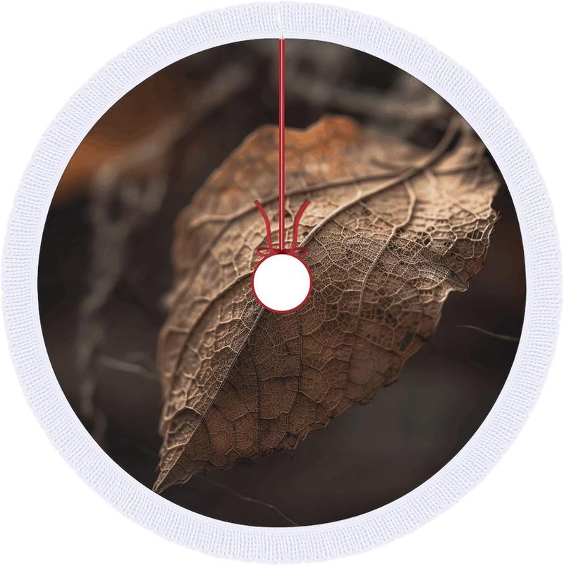 Dry Leaves Christmas Tree Skirt Classic Round Xmas Tree Skirt Protects Floors Christmas Tree Mat with Tassels for Winter Holiday Party Indoor Decor - Image 1