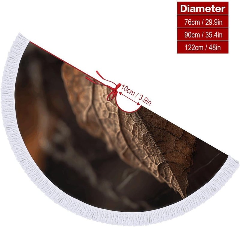 Dry Leaves Christmas Tree Skirt Classic Round Xmas Tree Skirt Protects Floors Christmas Tree Mat with Tassels for Winter Holiday Party Indoor Decor - Image 2