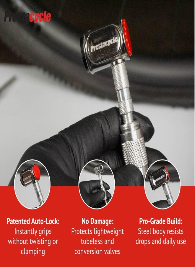 Prestacycle Pro Presta Head – Auto-Lock Bicycle Tire Pump Head for Tubeless & Presta Valves, 90° Steel Design, Presta Valve Pump, Presta Adapter, Compatible with Prestaflator Pro & Premium Floor Pumps - Image 4