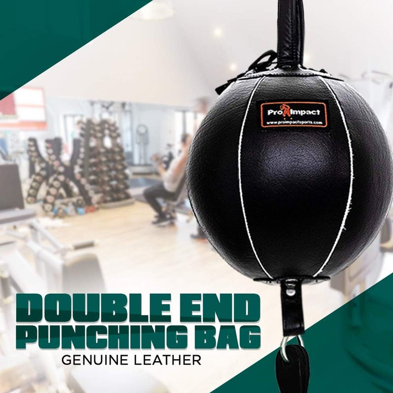 Pro Impact Genuine Leather Double End Boxing Punching Bag - Speed Striking & Dodge Training Ball for MMA, Muay Thai, Boxing, Gym Workout - Includes Cords & Hooks for Easy Setup - Image 2