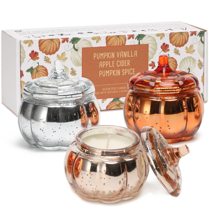 Pumpkin Shaped Candle Fall Farmhouse Decoration Autumn Pumpkin Spice Scented Set Thanksgiving Candle Gift3 x 45oz