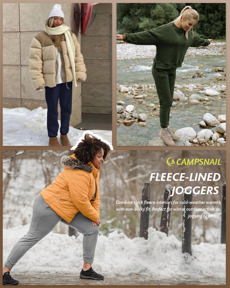 CAMPSNAIL Fleece Lined Sweatpants Women - Joggers for Women with Pockets High Waisted Thermal Winter Warm Pants for Snow - Image 2