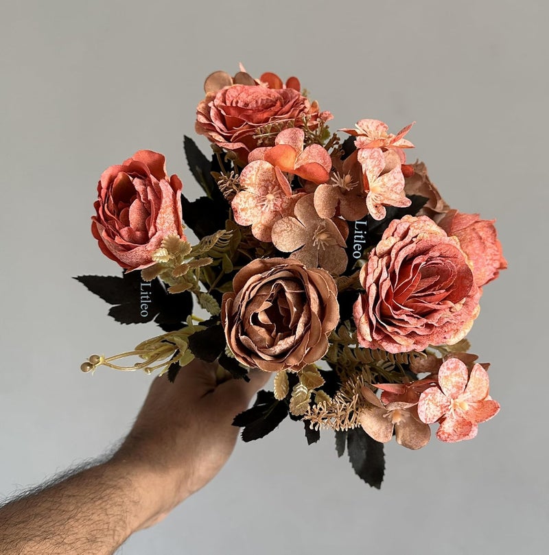Litleo Wooden Pot with Multi-Design Dry Artificial Flowers, Perfect Home Office Gift, Elegant Décor Delight (Only Bunch Dry Orange Brown 2 pc) - Image 3