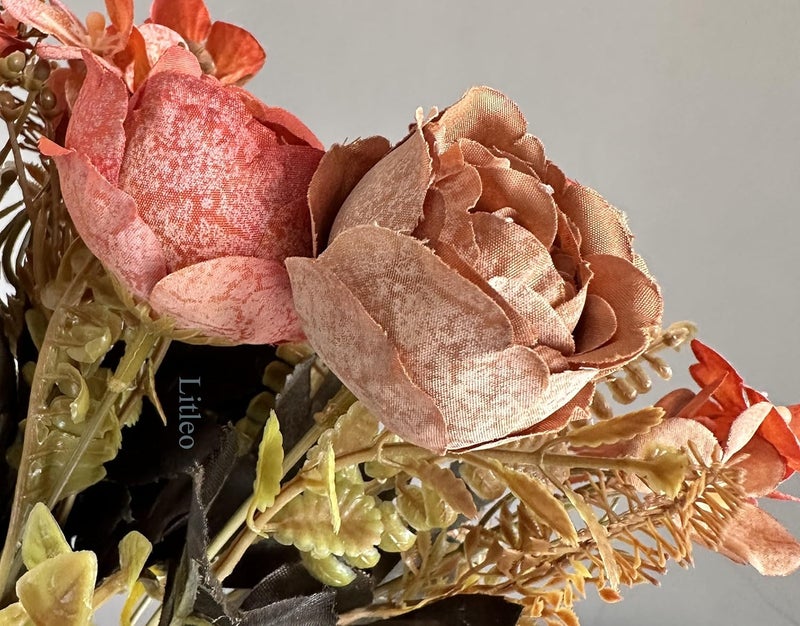 Litleo Wooden Pot with Multi-Design Dry Artificial Flowers, Perfect Home Office Gift, Elegant Décor Delight (Only Bunch Dry Orange Brown 2 pc) - Image 2