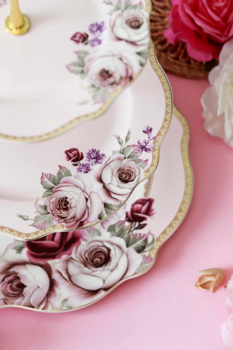 Vigneto Rose Garden Three Tier Dessert Stand, Cupcake Display and Cake Stand, Detachable Serving Dessert Tower | Finest Premium Porcelain - Image 3