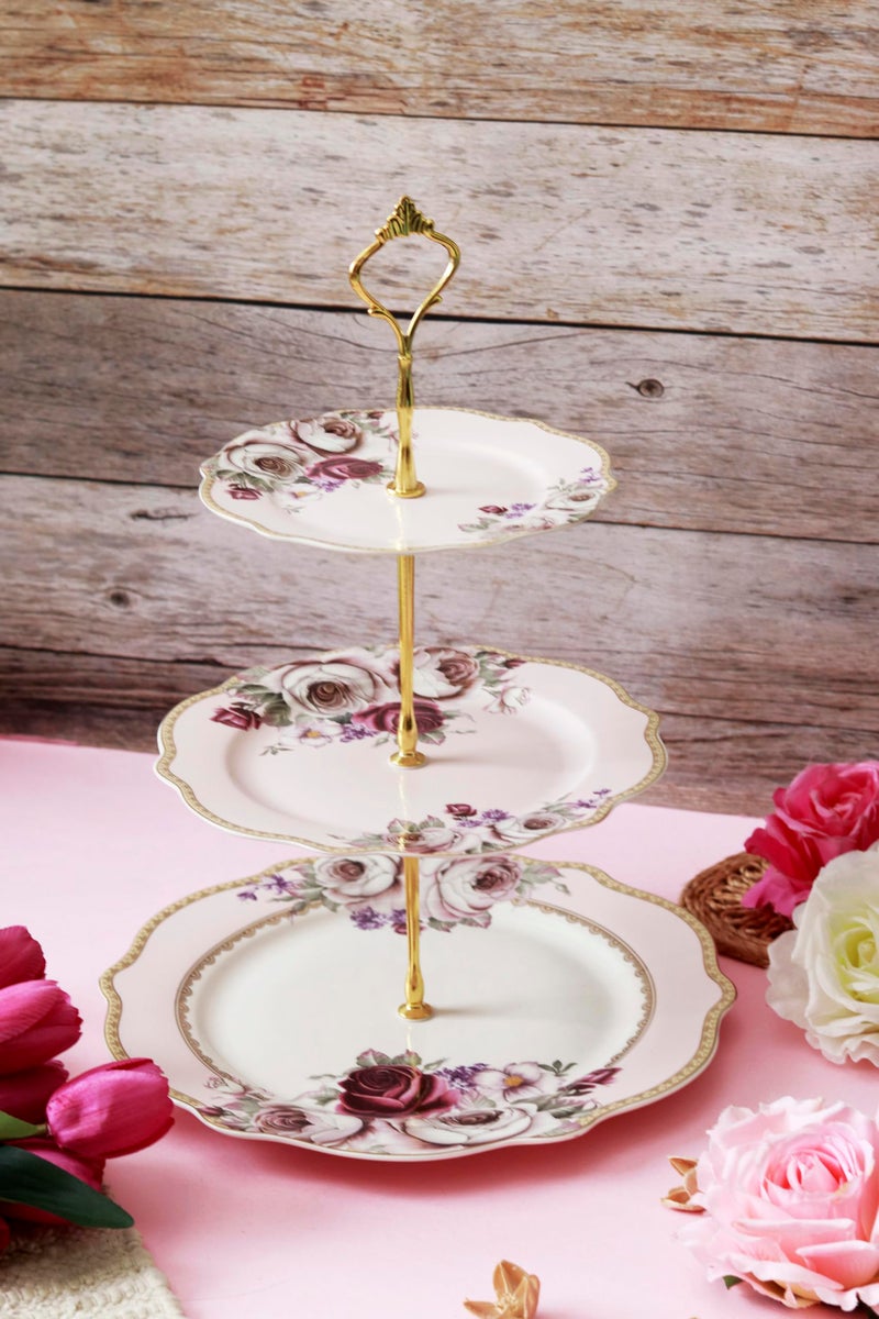 Vigneto Rose Garden Three Tier Dessert Stand, Cupcake Display and Cake Stand, Detachable Serving Dessert Tower | Finest Premium Porcelain - Image 2