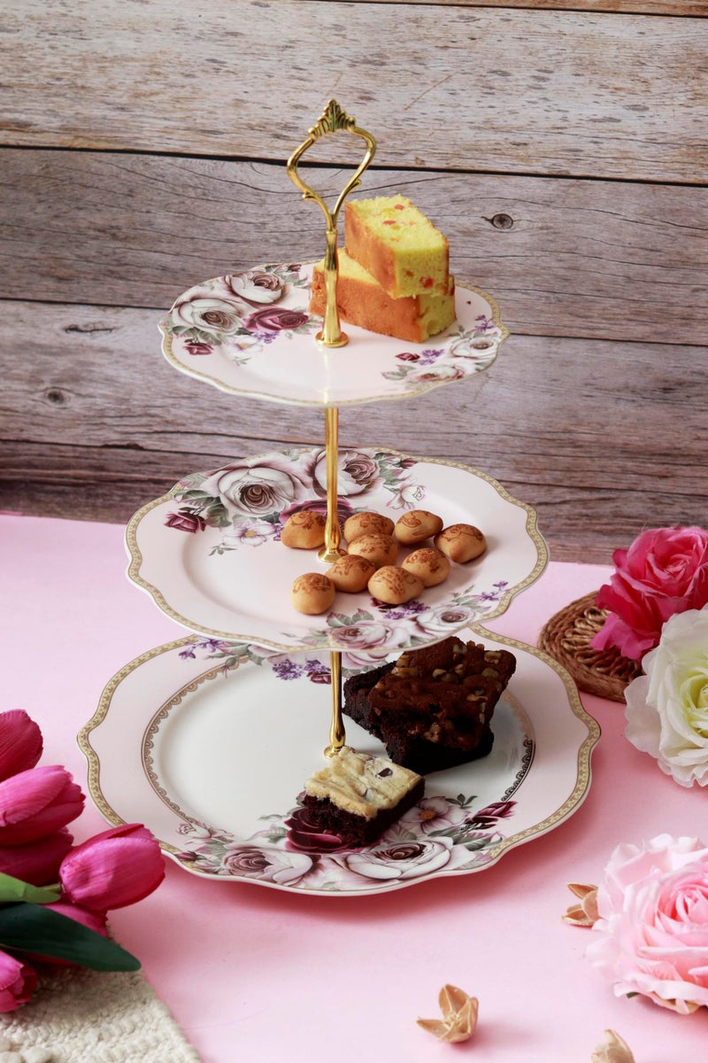Vigneto Rose Garden Three Tier Dessert Stand, Cupcake Display and Cake Stand, Detachable Serving Dessert Tower | Finest Premium Porcelain - Image 4