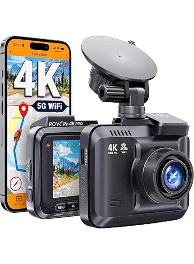 ROVE R2-4K PRO Dash Cam, Built-in GPS, 5G Wi-Fi Dash Camera for Cars, 2160P UHD 30fps Dashcam with APP, 2.4" IPS Screen, Night Vision, WDR, 150° Wide Angle, 24-Hr Parking Mode, Supports 512GB Max - Image 1
