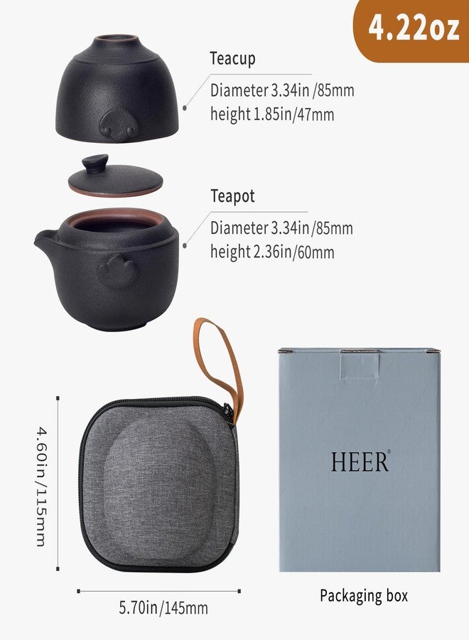 HEER Ceramic Travel Gaiwan Tea Set - Small Kungfu Teapot with Cup for One, Ideal Gift for Tea Lovers. - Image 3
