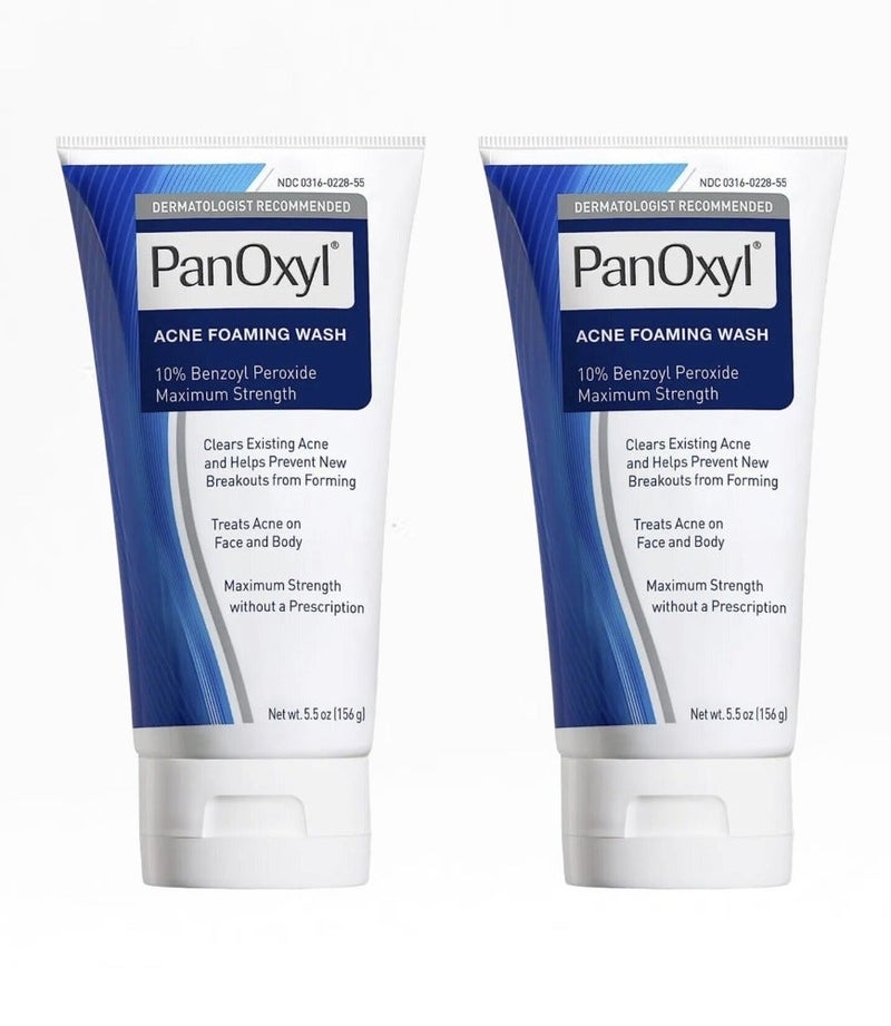 PanOxyl غسول بان أوكسيل الرغوي لعلاج حب الشباب - أقصى قوة 10% بنزويل بيروكسايد - عبوة قيمة مزدوجة (2 × 5.5 أونصة / 156 جرام) - Image 1