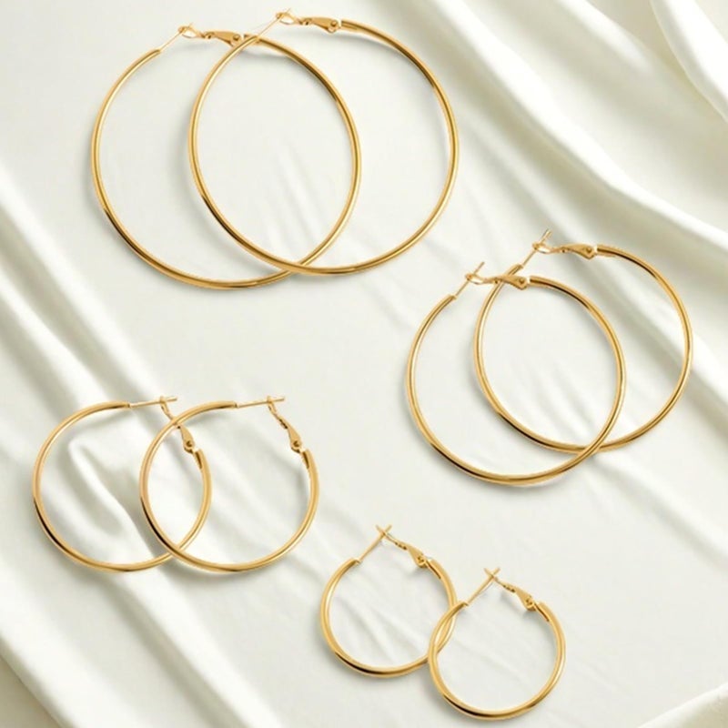 YINCUO 4 Pairs Stainless Steel Hoop 30/40/50/60 mm 14K Gold Plated Earrings for Women Hoops Hypoallergenic Thin Lightweight Dangle Set - Image 4
