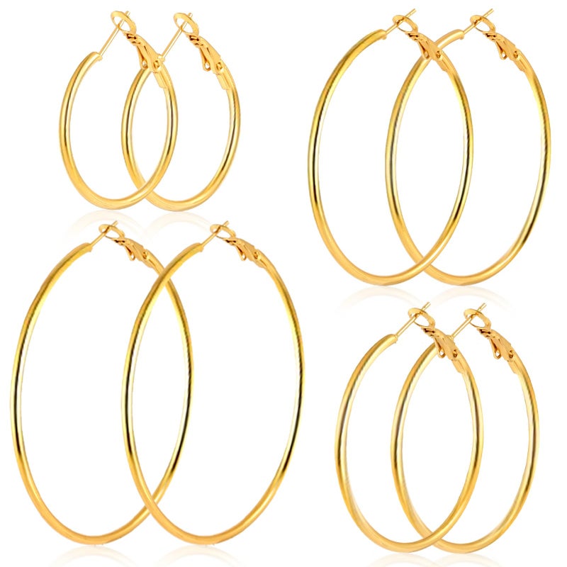 YINCUO 4 Pairs Stainless Steel Hoop 30/40/50/60 mm 14K Gold Plated Earrings for Women Hoops Hypoallergenic Thin Lightweight Dangle Set - Image 1