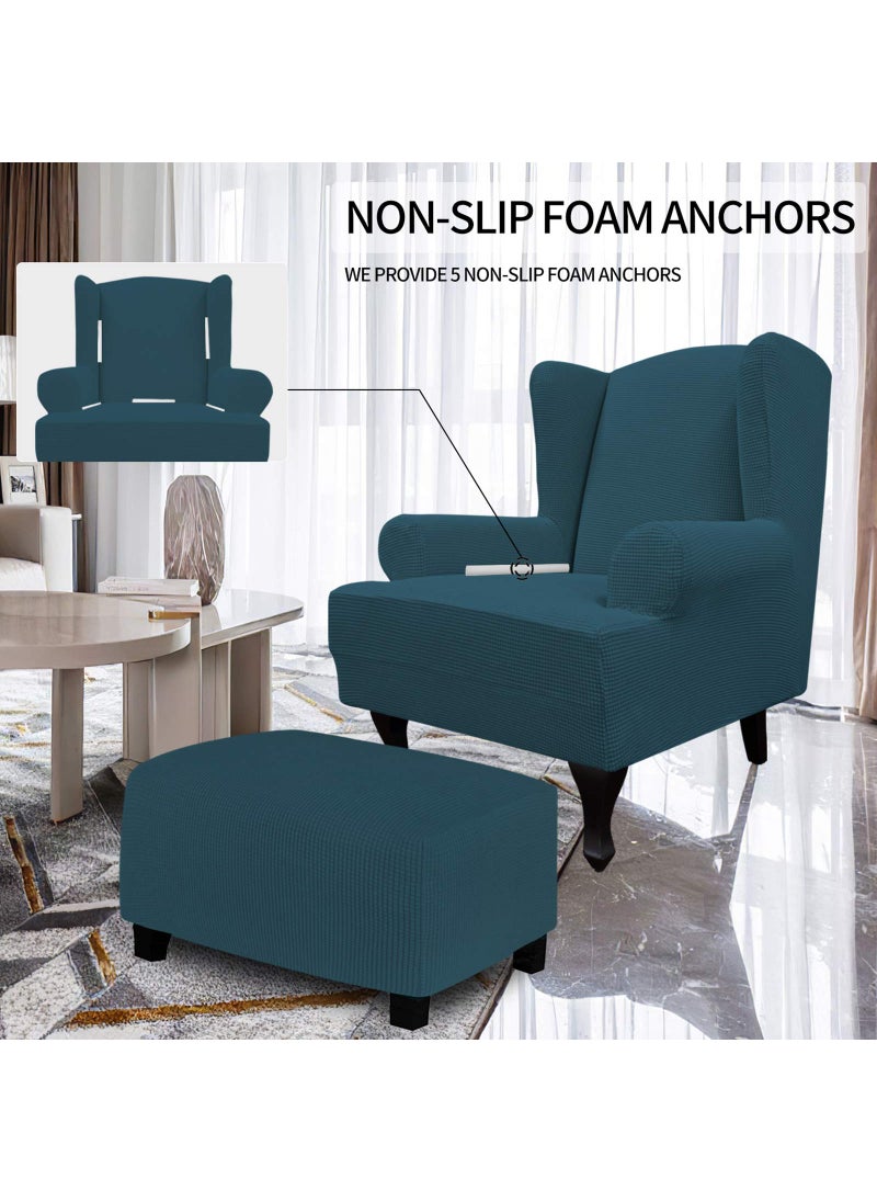 Easy-Going Stretch Wingback Chair Sofa Slipcover 1-Piece Sofa Cover Furniture Protector Couch Soft with Elastic Bottom  Spandex Jacquard Fabric Small Checks(Large Deep Teal)