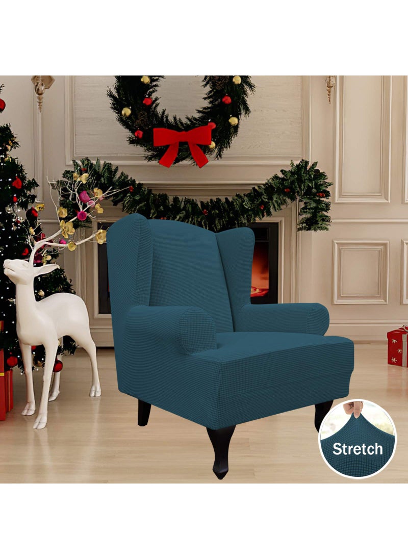 Easy-Going Stretch Wingback Chair Sofa Slipcover 1-Piece Sofa Cover Furniture Protector Couch Soft with Elastic Bottom  Spandex Jacquard Fabric Small Checks(Large Deep Teal)