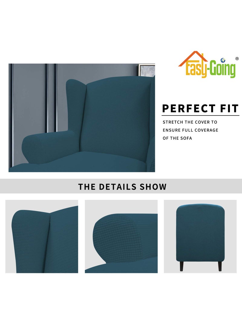 Easy-Going Stretch Wingback Chair Sofa Slipcover 1-Piece Sofa Cover Furniture Protector Couch Soft with Elastic Bottom  Spandex Jacquard Fabric Small Checks(Large Deep Teal)