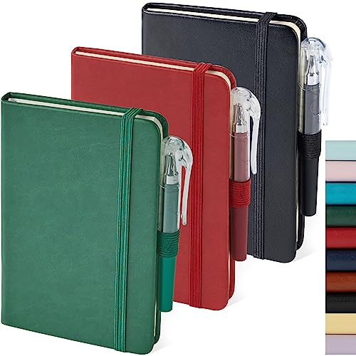 NIRMIRO Small Notebook Journals, 3 Pack Mini Pocket Note pads for Men & Women Writing, A6 Small Leather Notepad 3.7" x 5.7" with Pen, Black, Red, Green - Image 1