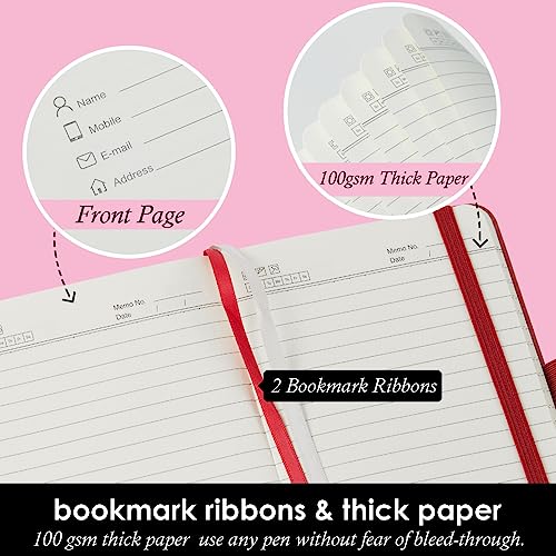 NIRMIRO Small Notebook Journals, 3 Pack Mini Pocket Note pads for Men & Women Writing, A6 Small Leather Notepad 3.7" x 5.7" with Pen, Black, Red, Green - Image 3
