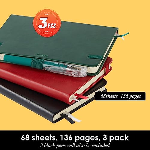NIRMIRO Small Notebook Journals, 3 Pack Mini Pocket Note pads for Men & Women Writing, A6 Small Leather Notepad 3.7" x 5.7" with Pen, Black, Red, Green - Image 4