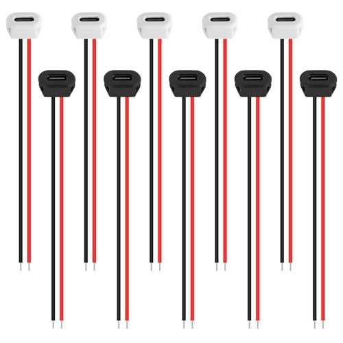 XIITIA 10pcs TypeC Female Chassis Waterproof 2P Solder Wire Type USB C Pigtail Cable Extension Power Cable USBC Plug to 2 Pin Bare Wire Open End Connector2pin Without Terminal - Image 3