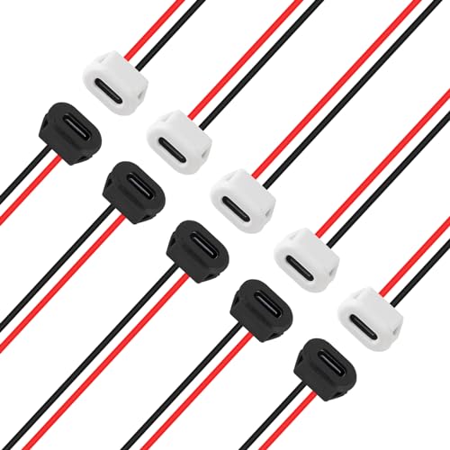 XIITIA 10pcs TypeC Female Chassis Waterproof 2P Solder Wire Type USB C Pigtail Cable Extension Power Cable USBC Plug to 2 Pin Bare Wire Open End Connector2pin Without Terminal - Image 1