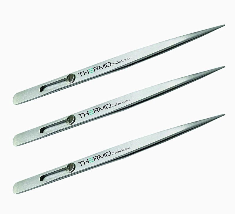Thermo Slide Button Locking Tweezer with Fine Tip (12 cms) (3 Pieces) - Image 1