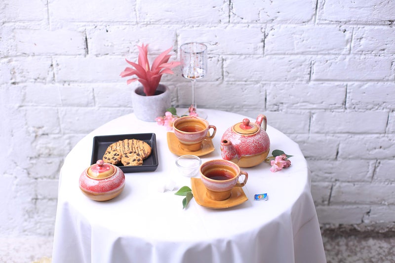 Caffeine Ceramic Handmade Pink & Mustard Studio Tea Sets (Set of 7 pcs) - Image 2
