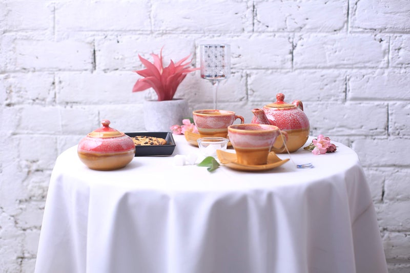 Caffeine Ceramic Handmade Pink & Mustard Studio Tea Sets (Set of 7 pcs) - Image 4