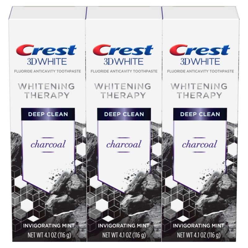 Crest Charcoal 3D White Toothpaste, Whitening Therapy Deep Clean with Fluoride, Invigorating Mint, 4.1 Oz (Pack of 3) - Image 1