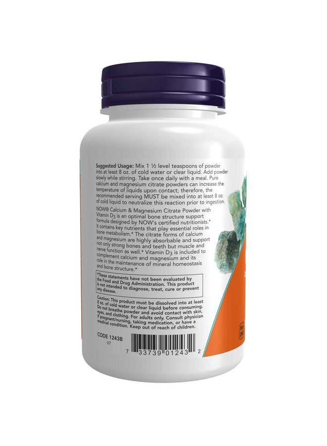now Supplements Calcium  Magnesium Citrate Powder With Vitamin D3 Supports Bone Health* 8Ounce - Image 3