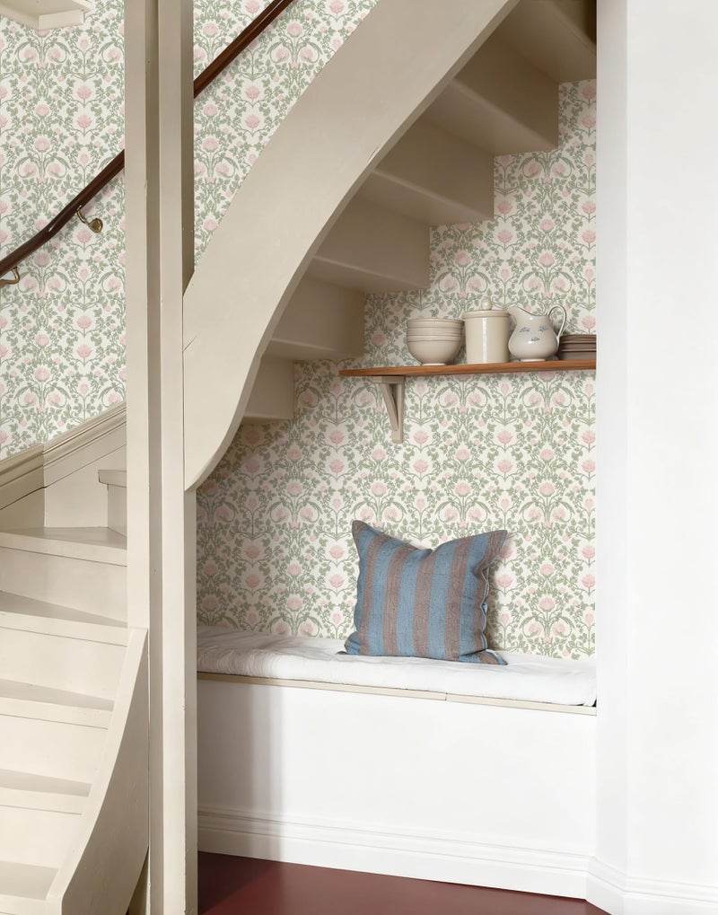 YXTII Floral Wallpaper Peel and Stick - 393.7" Ã— 17.3" Pink and Green Wallpaper for Bedroom Decorative Self Adhesive Shelf Drawer Liner - Image 5