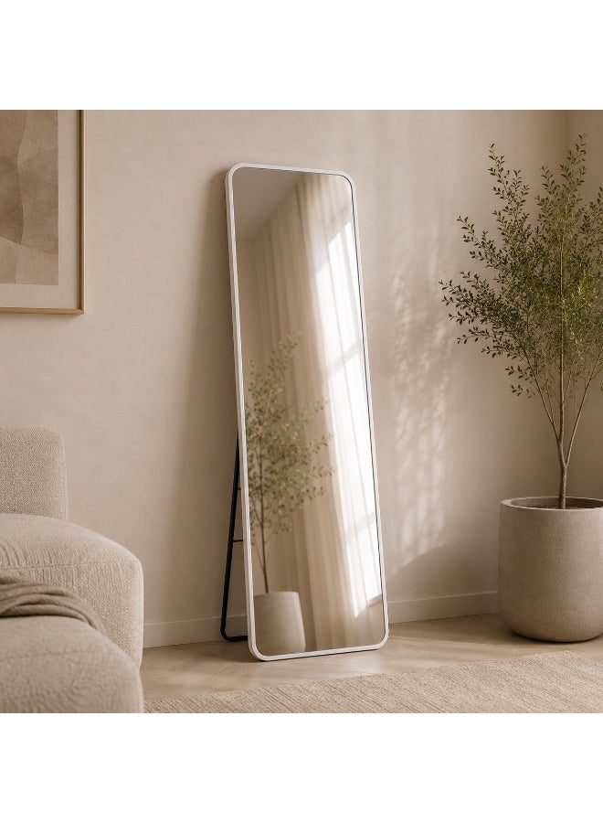 alsaada home Rectangular Wall Mounted Decor Mirror with Metal Frame, 160x40 cm - White - Image 2