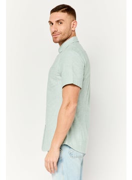 Asos Design Men Regular Fit Plain Short Sleeve Casual Shirt, Green  - Image 2