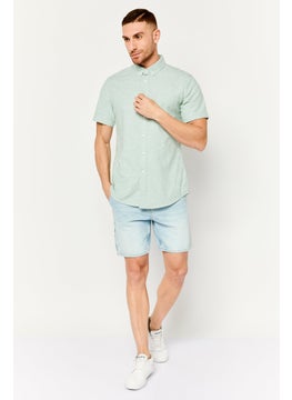 Asos Design Men Regular Fit Plain Short Sleeve Casual Shirt, Green  - Image 3
