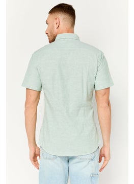 Asos Design Men Regular Fit Plain Short Sleeve Casual Shirt, Green  - Image 1