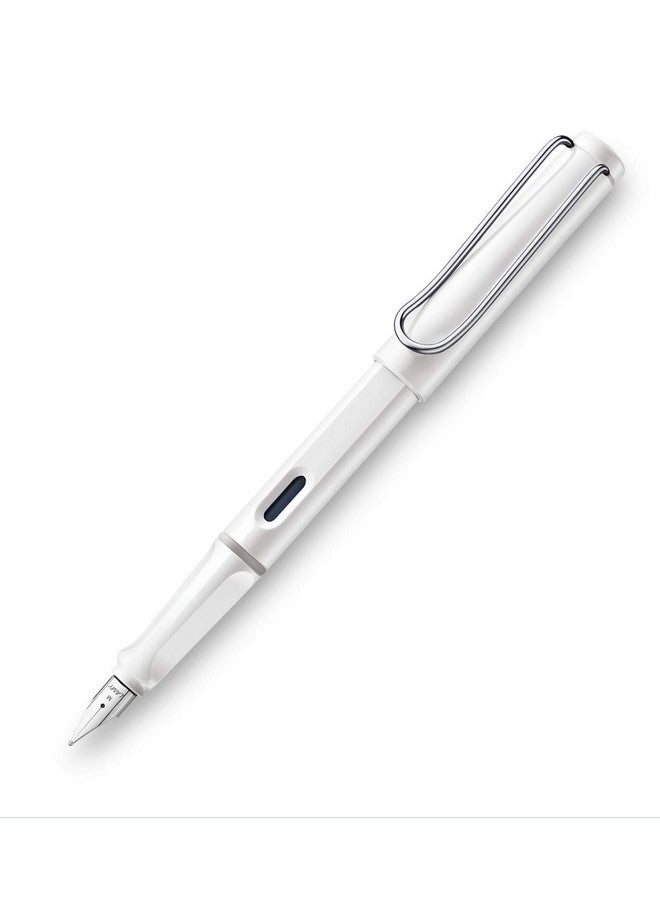 لامي قلم حبر جاف لامي سفاري عريض الرأس | بلاستيك متين، أبيض لامع | مشبك معدني بمقبض مريح | سنّ فولاذي مصقول | مع خرطوشة حبر لامي T 10 أزرق/مع محول Z 28 - Image 1