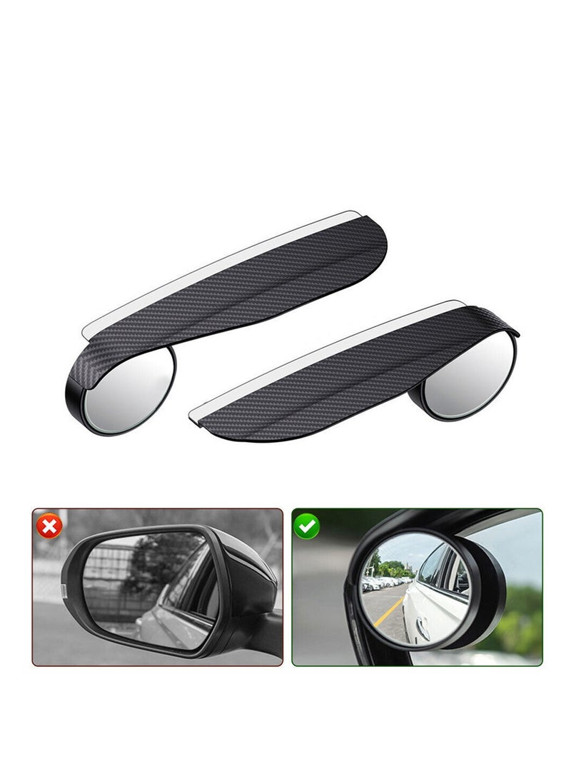 2 PCS Car Rearview Mirror Rain Eyebrow Blind Spot Mirror, Integrated Reversing Auxiliary Mirror Carbon Fiber Pattern Clear Vision 360-degree Adjustable Rain Eyebrow Accessory - Image 2