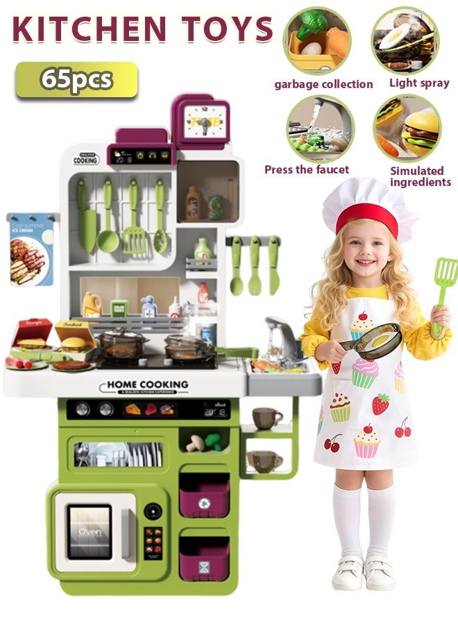 Kids Play Kitchen Set, Toddler Kitchen Playset with Sound & Light, Cooking Stove with Steam, Play Sink, Play Food Toy and Kitchen Accessories, Kitchen Toy for Kids Girls Boys (Green) - Image 1