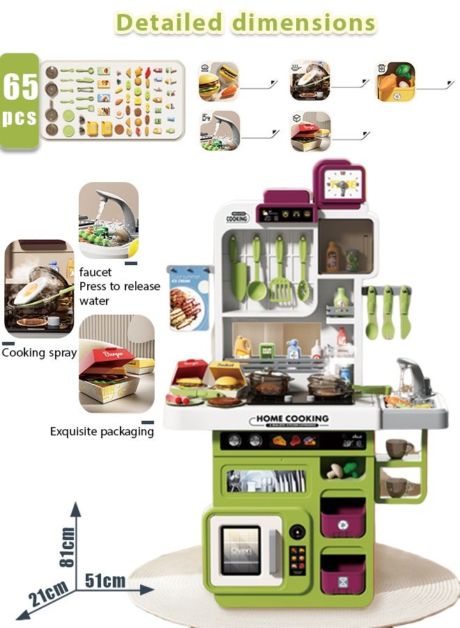 Kids Play Kitchen Set, Toddler Kitchen Playset with Sound & Light, Cooking Stove with Steam, Play Sink, Play Food Toy and Kitchen Accessories, Kitchen Toy for Kids Girls Boys (Green) - Image 2