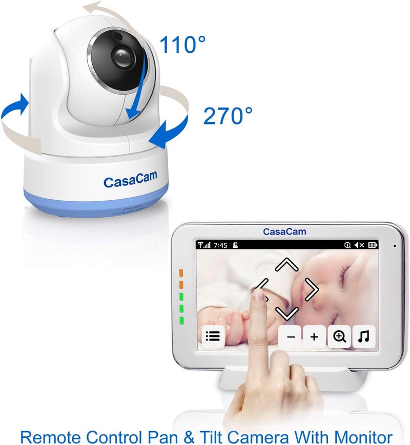 CasaCam BM200 Video Baby Monitor with 5 Touchscreen and HD Pan  Tilt Camera Two Way Audio Lullabies Nightlight Automatic Night Vision and Temperature Monitoring Capability - Image 3