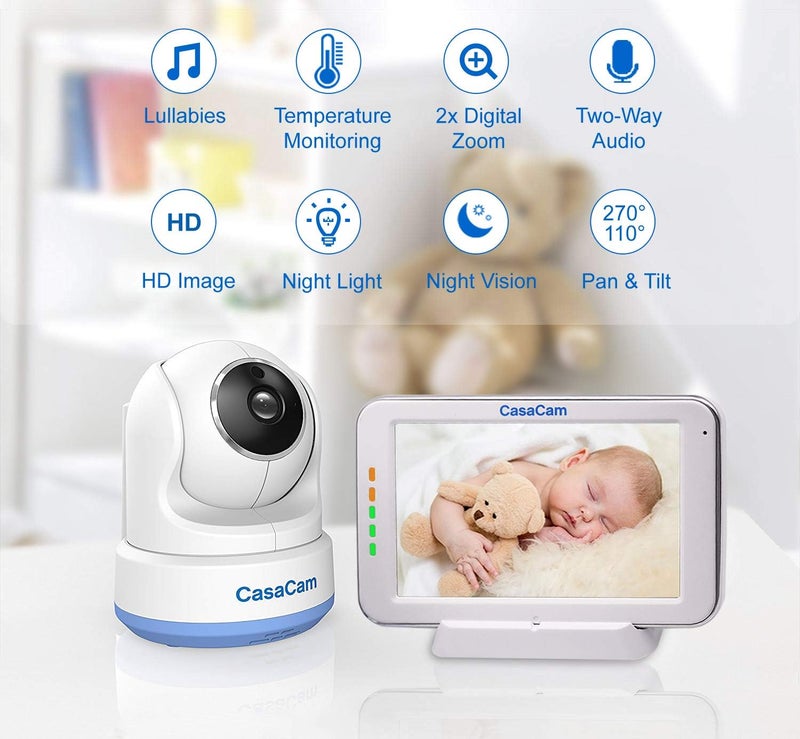 CasaCam BM200 Video Baby Monitor with 5 Touchscreen and HD Pan  Tilt Camera Two Way Audio Lullabies Nightlight Automatic Night Vision and Temperature Monitoring Capability - Image 2