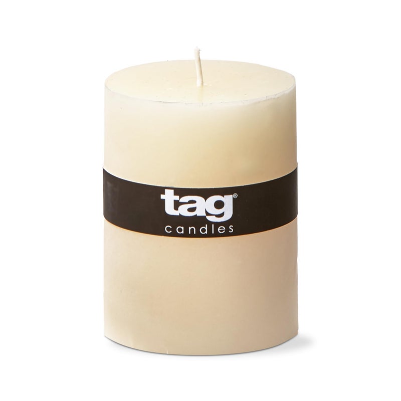 TAG Chapel 3X4 Ivory Pillar Paraffin Wax Candle Unscented DripFree Long Burning 46 Hours for Home Decor Wedding Parties 3x4 Ivory